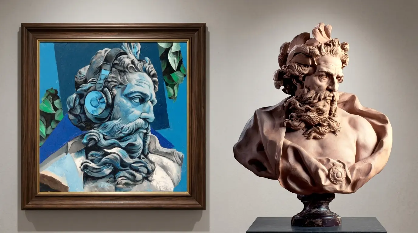 Confronto dialogo tra il dipinto Neptuno di Simone Russo e il Busto di Nettuno di Lambert-Sigisbert Adam (1725-1727), opera fonte di ispirazione